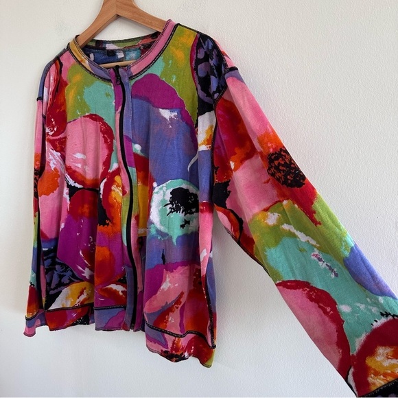 Chico’s vintage double sided novelty village print soft stretchy knit jacket XL - Picture 3 of 7